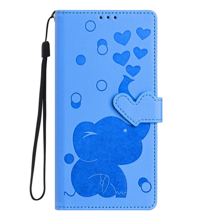 For iPhone 16 Pro Max Cartoon Elephant Embossed Leather Phone Case(Blue) - iPhone 16 Pro Max Cases by buy2fix | Online Shopping UK | buy2fix