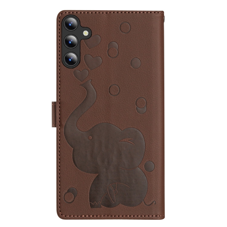 For Samsung Galaxy S25 5G Cartoon Elephant Embossed Leather Phone Case(Brown) - Galaxy S25 5G Cases by buy2fix | Online Shopping UK | buy2fix