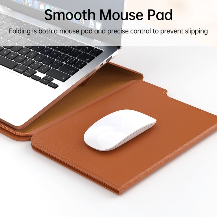 Multifunctional Laptop PU Magnetic Stand Split Liner Bag with Mouse Pad Function, Size:13-14 inch(Brown) - 13.3 inch by buy2fix | Online Shopping UK | buy2fix