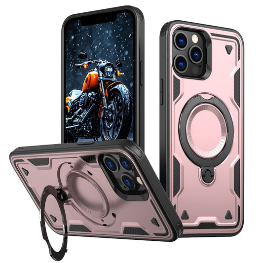 For iPhone 12 Pro PC Hybrid TPU Armor MagSafe Ring Holder Phone Case(Rose Gold) - iPhone 12 / 12 Pro Cases by buy2fix | Online Shopping UK | buy2fix