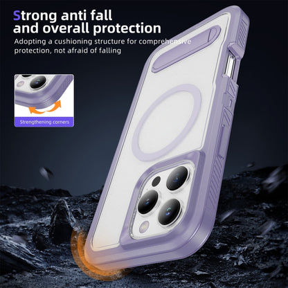 For iPhone 16 Pro Max Guard MagSafe Holder Matte PC Hybrid TPU Phone Case(Purple Transparent) - iPhone 16 Pro Max Cases by buy2fix | Online Shopping UK | buy2fix