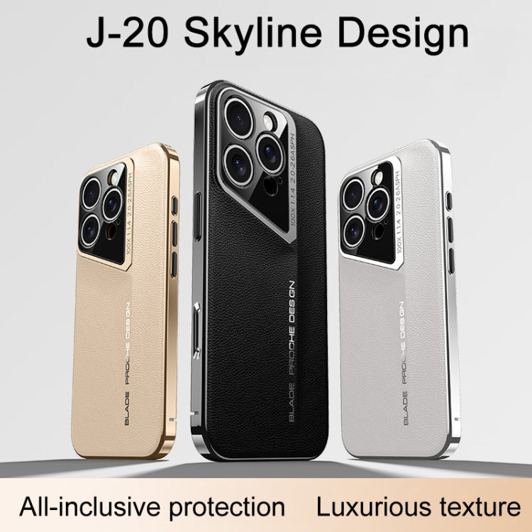 For iPhone 16 J-20 Leather Skyline Design Full Coverage Phone Case(White) - iPhone 16 Cases by buy2fix | Online Shopping UK | buy2fix