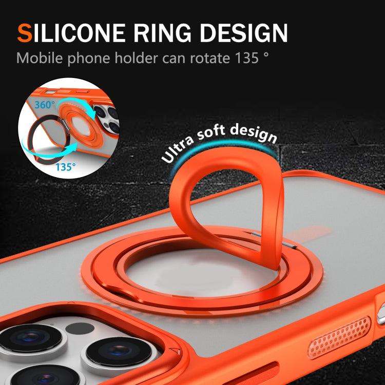 For iPhone 16 Skin Feel Matte 360 Degree Rotating Silicone Ring Holder Phone Case(Orange) - iPhone 16 Cases by buy2fix | Online Shopping UK | buy2fix