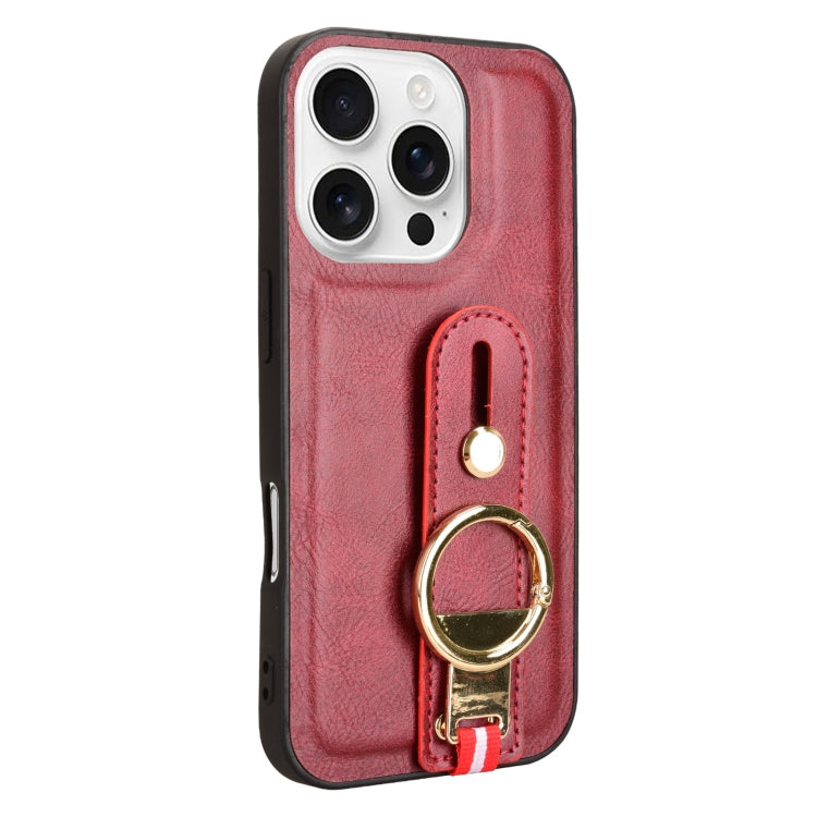 For iPhone 16 Pro Wristband Leather Back Phone Case(Red) - iPhone 16 Pro Cases by buy2fix | Online Shopping UK | buy2fix