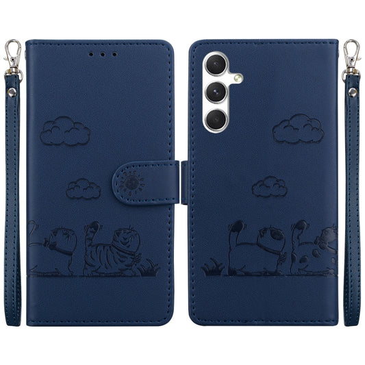 For Samsung Galaxy S25 5G Cute Cats RFID Leather Phone Case(Blue) - Galaxy S25 5G Cases by buy2fix | Online Shopping UK | buy2fix