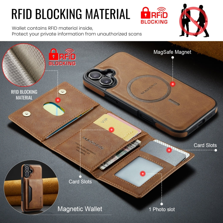 For iPhone 16 Plus DG.MING MAGKING-K2 Series MagSafe RFID Card Bag Detachable Phone Case(Brown) - iPhone 16 Plus Cases by DG.MING | Online Shopping UK | buy2fix