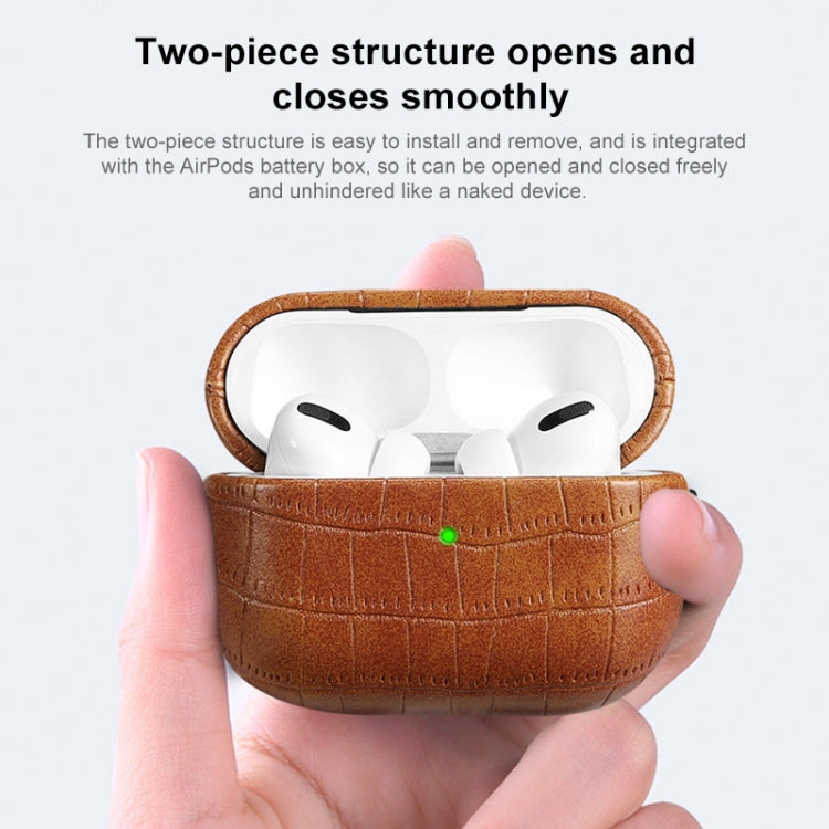 For AirPods Pro Crocodile Texture Earphone Protective Case(Light Brown) - For AirPods Pro by buy2fix | Online Shopping UK | buy2fix