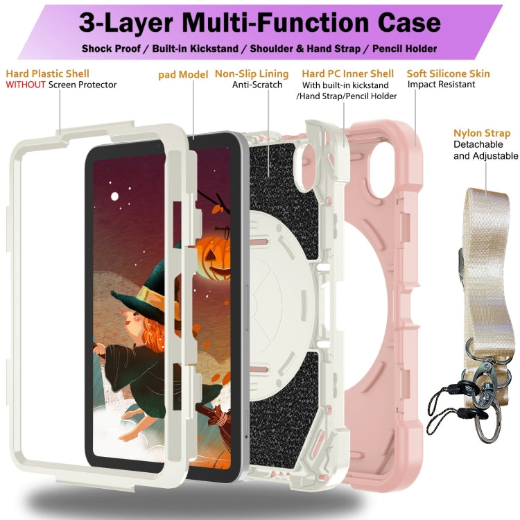 For iPad mini 6 Bat Hand Grip Turntable Stand Tablet Case(Pink White) - iPad mini 6 Cases by buy2fix | Online Shopping UK | buy2fix