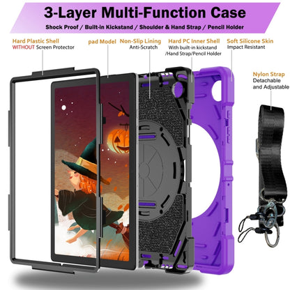 For Samsung Galaxy Tab A8 Bat Hand Grip Turntable Stand Tablet Case(Purple Black) - Other Galaxy Tab PC by buy2fix | Online Shopping UK | buy2fix