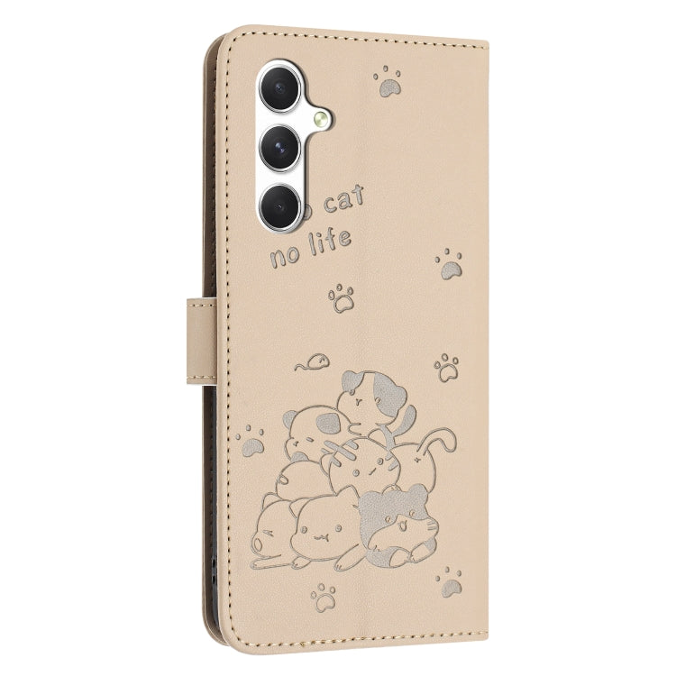 For Samsung Galaxy S25 / S24 5G Embossed Kitten Phone Leather Case with Lanyard(Beige) - Galaxy S24 5G Cases by buy2fix | Online Shopping UK | buy2fix