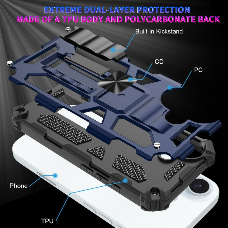 For iPhone 16 Armor Shockproof TPU Hybrid PC Magnetic Phone Case with Holder(Blue) - iPhone 16 Cases by buy2fix | Online Shopping UK | buy2fix