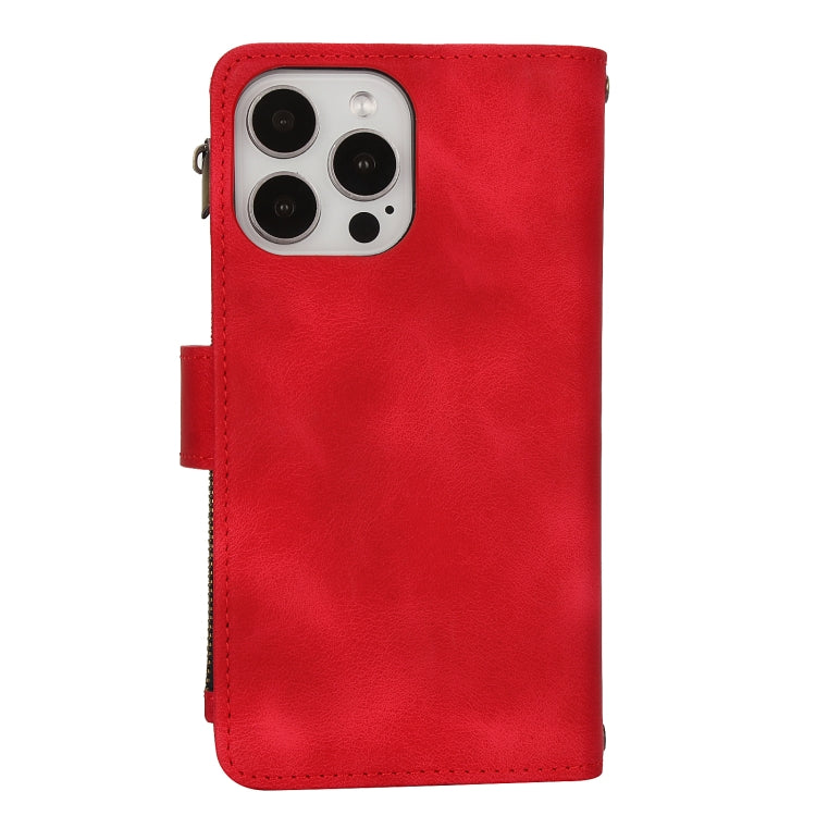 For iPhone 16 Pro Dream 9-Card Zipper Wallet RFID Leather Phone Case with Lanyard(Red) - iPhone 16 Pro Cases by buy2fix | Online Shopping UK | buy2fix