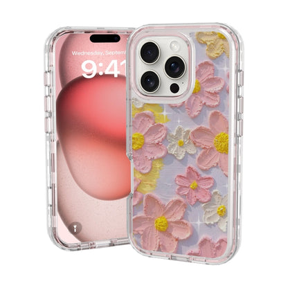 For iPhone 16 Pro Max Small Fresh Sticker PC + TPU Shockproof Phone Case(Pink Flower) - iPhone 16 Pro Max Cases by buy2fix | Online Shopping UK | buy2fix