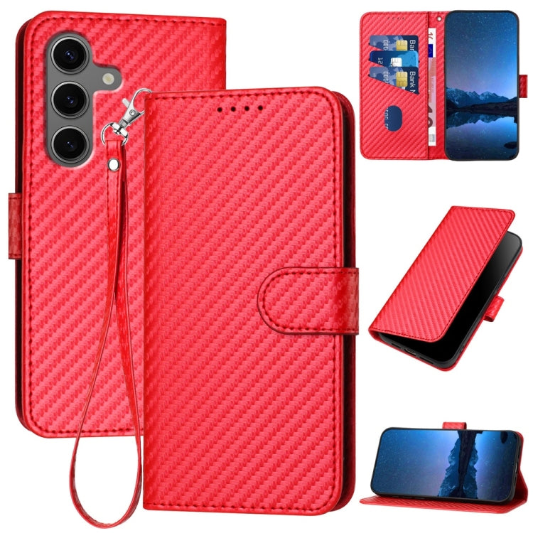 For Samsung Galaxy S25+ 5G YX0070 Carbon Fiber Buckle Leather Phone Case with Lanyard(Red) - Galaxy S25+ 5G Cases by buy2fix | Online Shopping UK | buy2fix