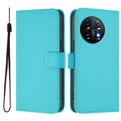 For OnePlus 11 Skin Feel Solid Color Leather Phone Case with Lanyard(Lake Blue) - OnePlus Cases by buy2fix | Online Shopping UK | buy2fix