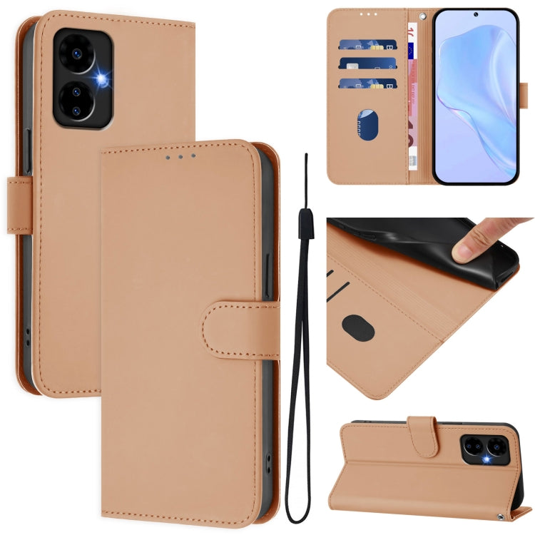 For Boost MobIle Celero 5G 2024 / 3 5G Skin Feel Solid Color Leather Phone Case with Lanyard(Nude) - More Brand by buy2fix | Online Shopping UK | buy2fix