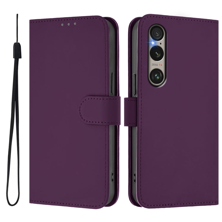 For Sony Xperia 1 VI 2024 Skin Feel Solid Color Leather Phone Case with Lanyard(Violet) - Sony Cases by buy2fix | Online Shopping UK | buy2fix