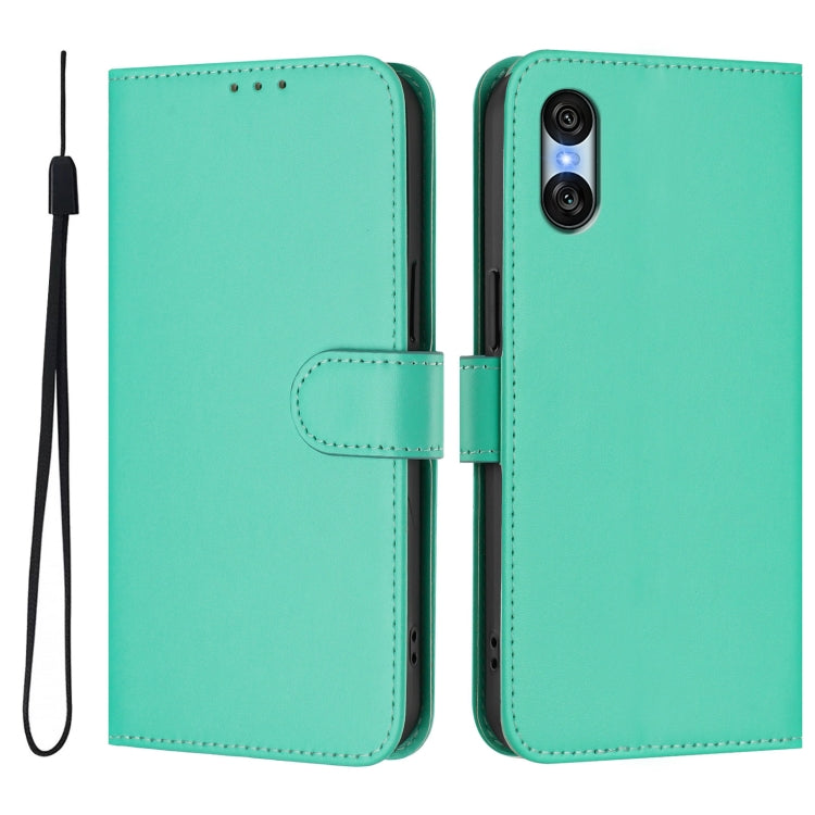 For Sony Xperia 10 VI 2024 Skin Feel Solid Color Leather Phone Case with Lanyard(Green) - Sony Cases by buy2fix | Online Shopping UK | buy2fix