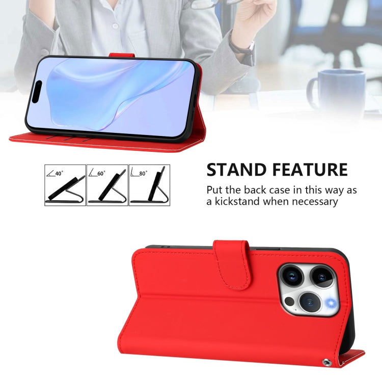 For iPhone 16 Pro Skin Feel Solid Color Leather Phone Case with Lanyard(Red) - iPhone 16 Pro Cases by buy2fix | Online Shopping UK | buy2fix