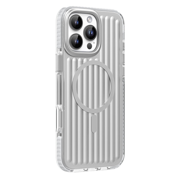 For iPhone 16 Pro Mutural Corrugated Texture Magsafe Magnetic Shockproof Phone Case(Silver) - iPhone 16 Pro Cases by Mutural | Online Shopping UK | buy2fix