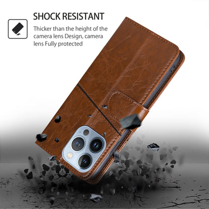 For iPhone 16 Plus Geometric Stitching Leather Phone Case(Light Brown) - iPhone 16 Plus Cases by buy2fix | Online Shopping UK | buy2fix