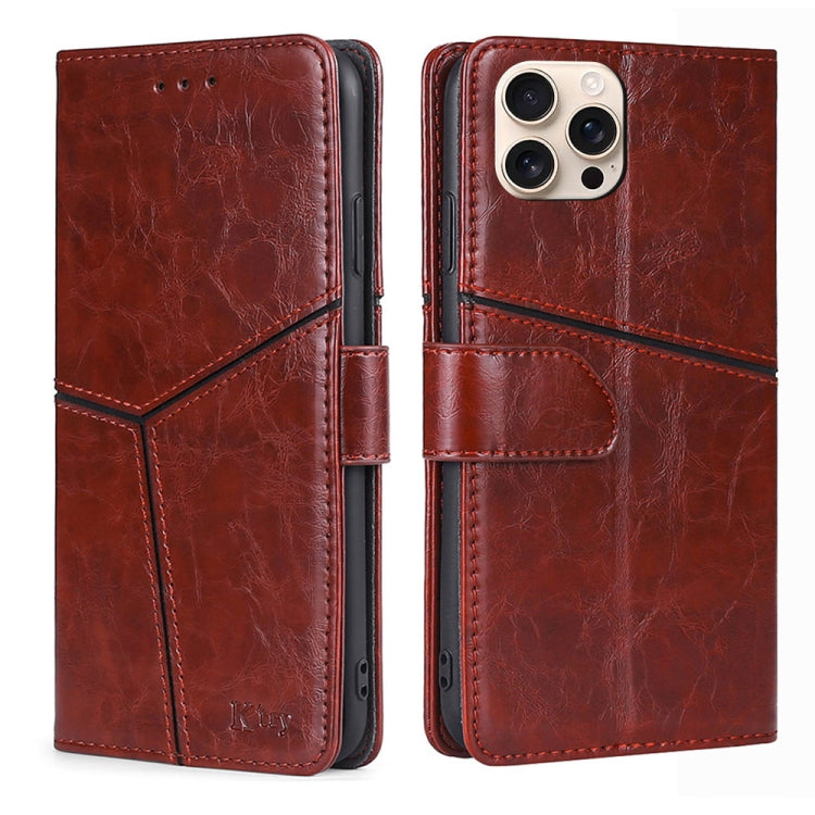 For iPhone 16 Pro Geometric Stitching Leather Phone Case(Dark Brown) - iPhone 16 Pro Cases by buy2fix | Online Shopping UK | buy2fix