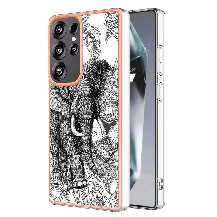 For Samsung Galaxy S25 Ultra 5G Electroplating Marble Dual-side IMD Phone Case(Totem Elephant) - Galaxy S25 Ultra 5G Cases by buy2fix | Online Shopping UK | buy2fix