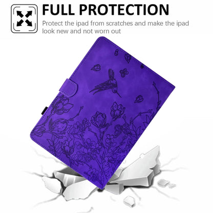 For Samsung Galaxy Tab S9 Flowers and Bird Embossed Smart Leather Tablet Case(Purple) - Galaxy Tab S9 Cases by buy2fix | Online Shopping UK | buy2fix