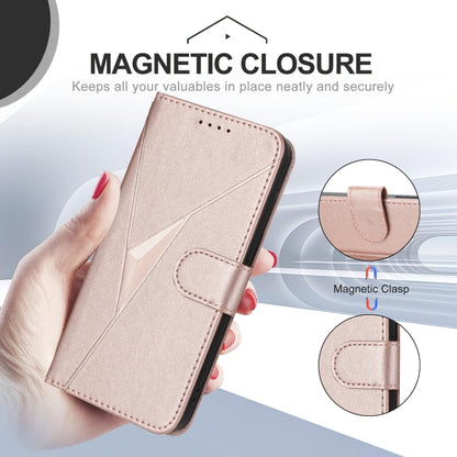 For Motorola Moto G Play 4G 2024 Triangle Pattern Buckle Clasp Leather Phone Case(Rose Gold) - Motorola Cases by buy2fix | Online Shopping UK | buy2fix