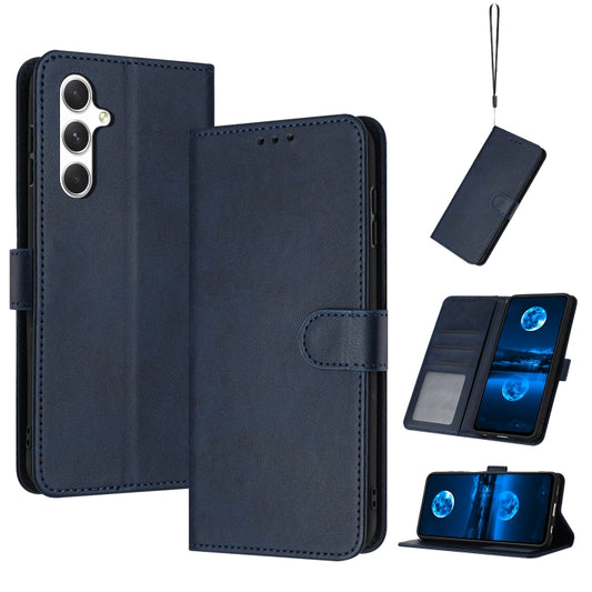 For Samsung Galaxy S25 / S24 5G Solid Calf Texture Flip Leather Phone Case(Dark Blue) - Galaxy S25 5G Cases by buy2fix | Online Shopping UK | buy2fix