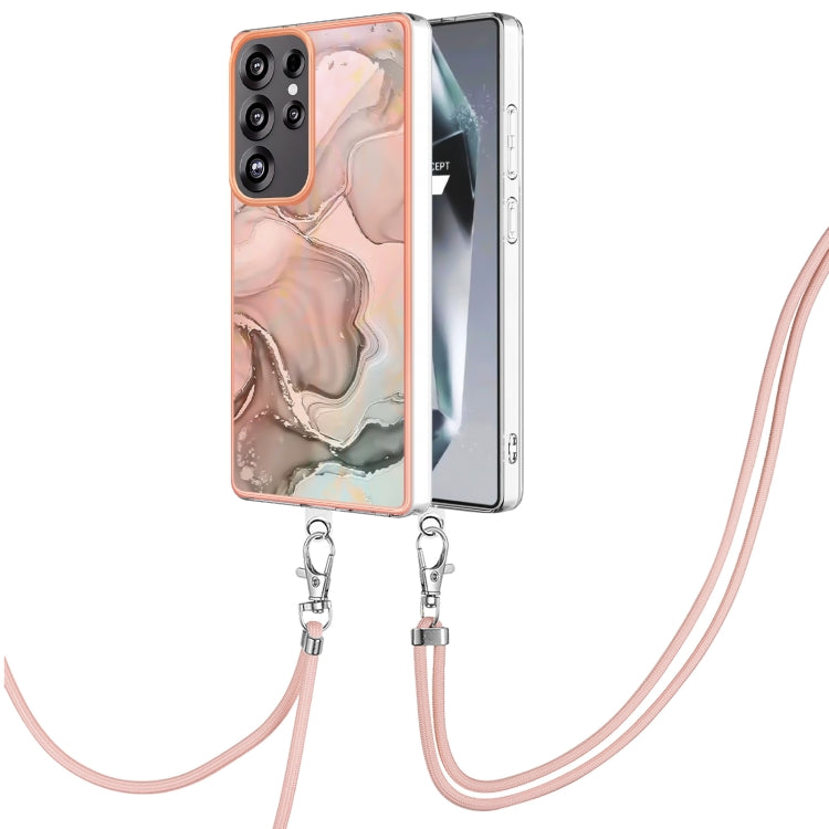 For Samsung Galaxy S25 Ultra 5G Electroplating Marble Dual-side IMD Phone Case with Lanyard(Rose Gold 015) - Galaxy S25 Ultra 5G Cases by buy2fix | Online Shopping UK | buy2fix