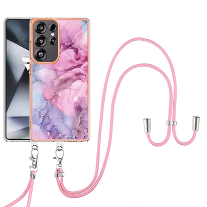 For Samsung Galaxy S25 Ultra 5G Electroplating Marble Dual-side IMD Phone Case with Lanyard(Pink 013) - Galaxy S25 Ultra 5G Cases by buy2fix | Online Shopping UK | buy2fix