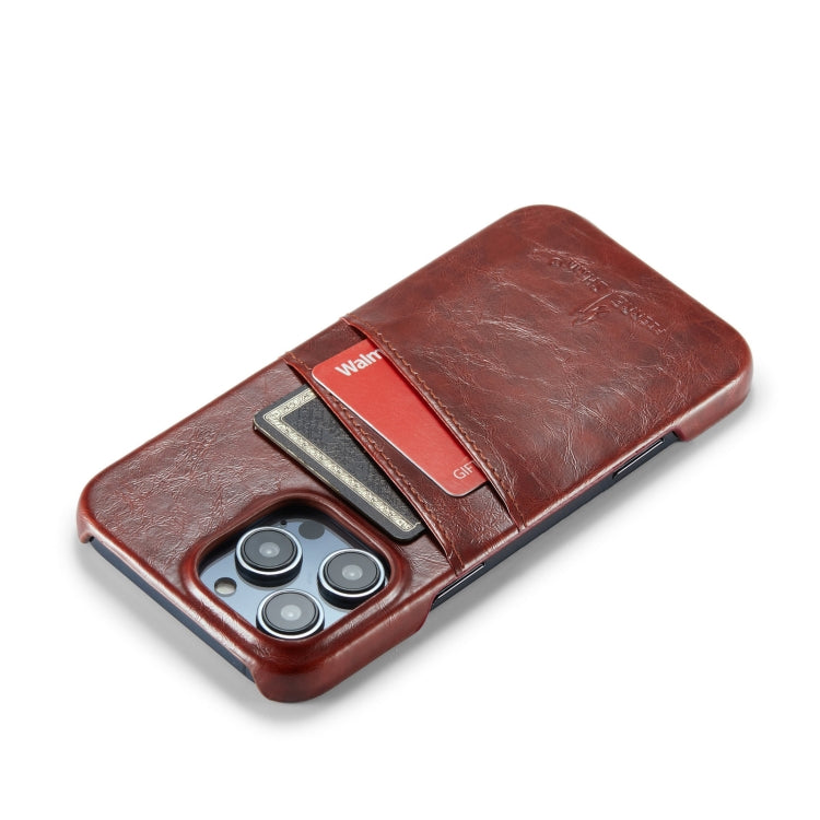 For iPhone 16 Pro Fierre Shann Retro Oil Wax Texture Card Slots PU Leather Phone Case(Brown) - iPhone 16 Pro Cases by FIERRE SHANN | Online Shopping UK | buy2fix