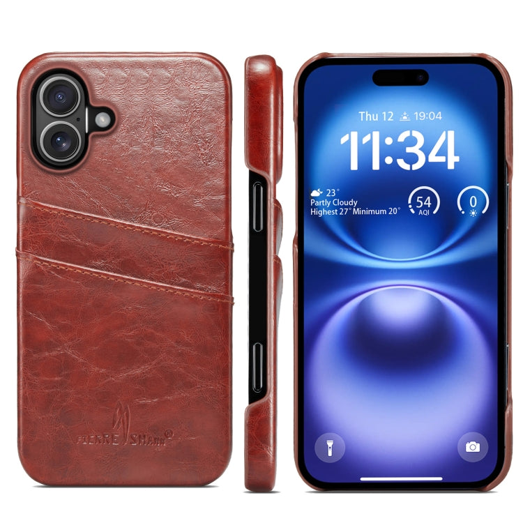 For iPhone 16 Fierre Shann Retro Oil Wax Texture Card Slots PU Leather Phone Case(Brown) - iPhone 16 Cases by FIERRE SHANN | Online Shopping UK | buy2fix