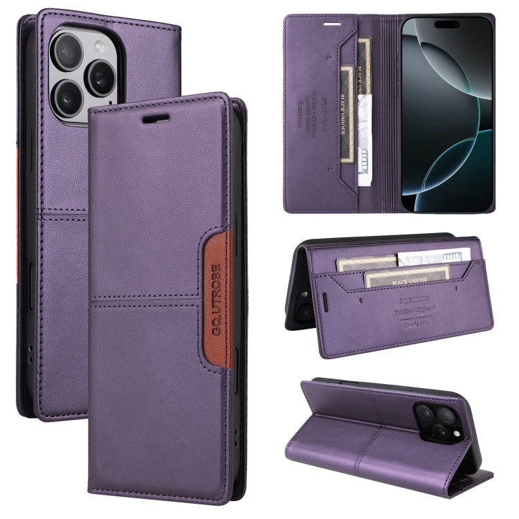 For iPhone 16 Pro GQUTROBE G01 RFID Anti-theft Leather Phone Case(Purple) - iPhone 16 Pro Cases by GQUTROBE | Online Shopping UK | buy2fix