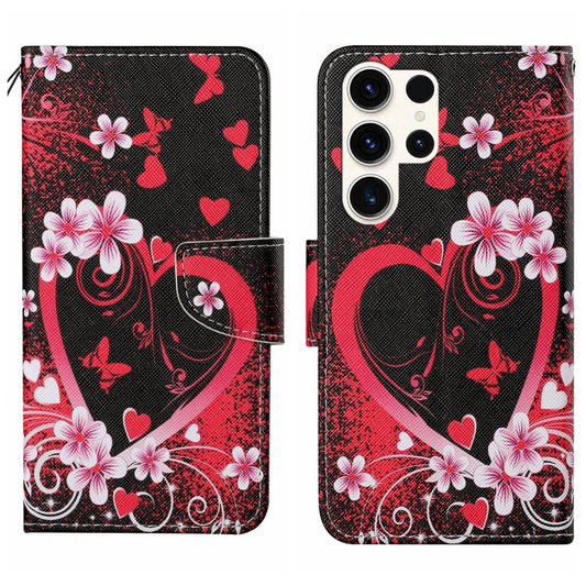 For Samsung Galaxy S25 Ultra 5G Colored Drawing Pattern Leather Phone Case(Red Heart) - Galaxy S25 Ultra 5G Cases by buy2fix | Online Shopping UK | buy2fix