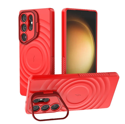 For Samsung Galaxy S25 Ultra 5G Lens Frame Bracket Corrugated MagSafe Phone Case(Red) - Galaxy S25 Ultra 5G Cases by buy2fix | Online Shopping UK | buy2fix