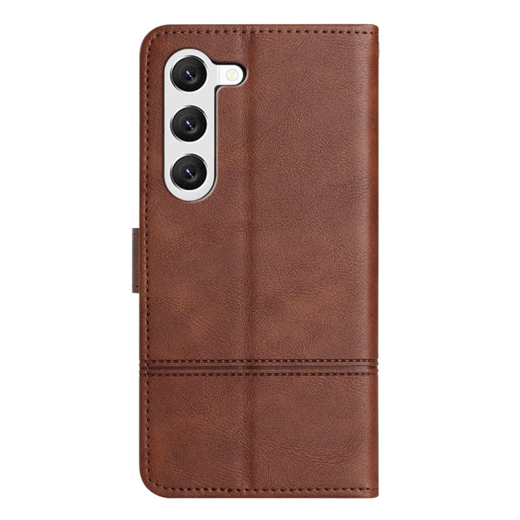 For Samsung Galaxy S25+ 5G Cowhide Texture Stitching Leather Phone Case(Coffee) - Galaxy S25+ 5G Cases by buy2fix | Online Shopping UK | buy2fix