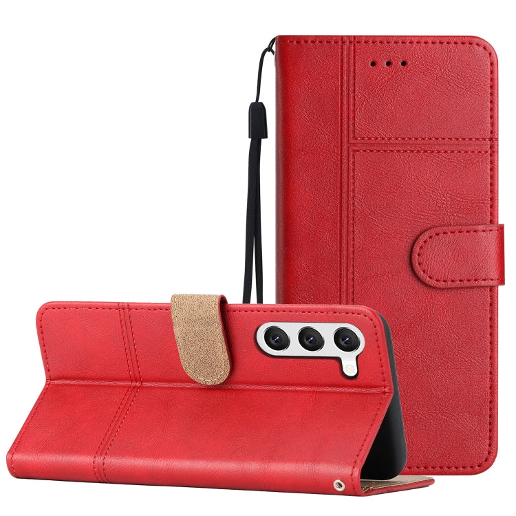 For Samsung Galaxy S25+ 5G Cowhide Texture Stitching Leather Phone Case(Red) - Galaxy S25+ 5G Cases by buy2fix | Online Shopping UK | buy2fix