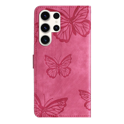 For Samsung Galaxy S25 Ultra 5G Skin-feel Embossed Butterfly Leather Phone Case(Rose Red) - Galaxy S25 Ultra 5G Tempered Glass by buy2fix | Online Shopping UK | buy2fix