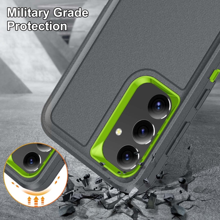 For Samsung Galaxy S24 / S25 5G Rugged PC Hybrid Silicone Phone Case with Holder(Grey+Fresh Green) - Galaxy S25 5G Cases by buy2fix | Online Shopping UK | buy2fix