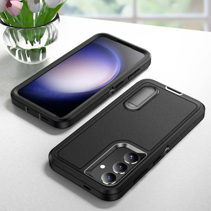 For Samsung Galaxy S24+ / S25+ 5G Rugged PC Hybrid Silicone Phone Case with Holder(Black) - Galaxy S25+ 5G Cases by buy2fix | Online Shopping UK | buy2fix