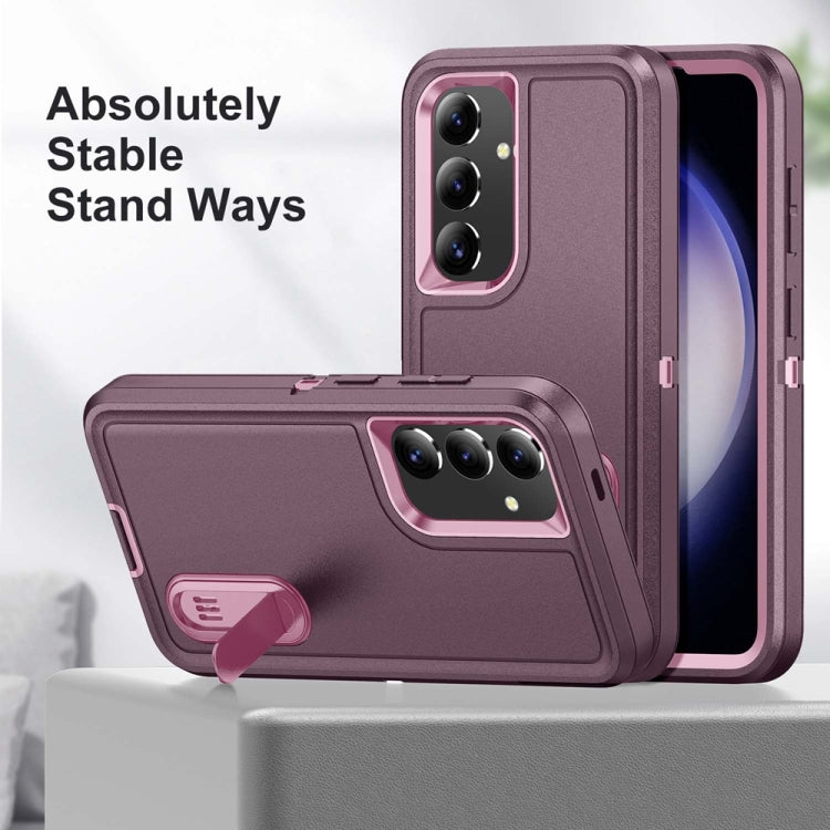 For Samsung Galaxy S24+ / S25+ 5G Rugged PC Hybrid Silicone Phone Case with Holder(Purple+Pink) - Galaxy S25+ 5G Cases by buy2fix | Online Shopping UK | buy2fix