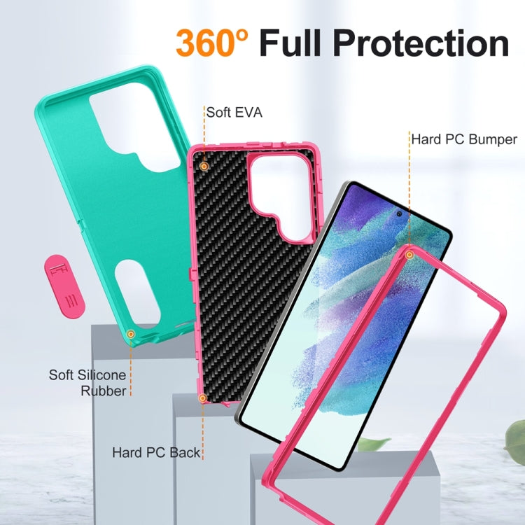 For Samsung Galaxy S25 Ultra 5G Rugged PC Hybrid Silicone Phone Case with Holder(Light Green+Rose Red) - Galaxy S25 Ultra 5G Cases by buy2fix | Online Shopping UK | buy2fix