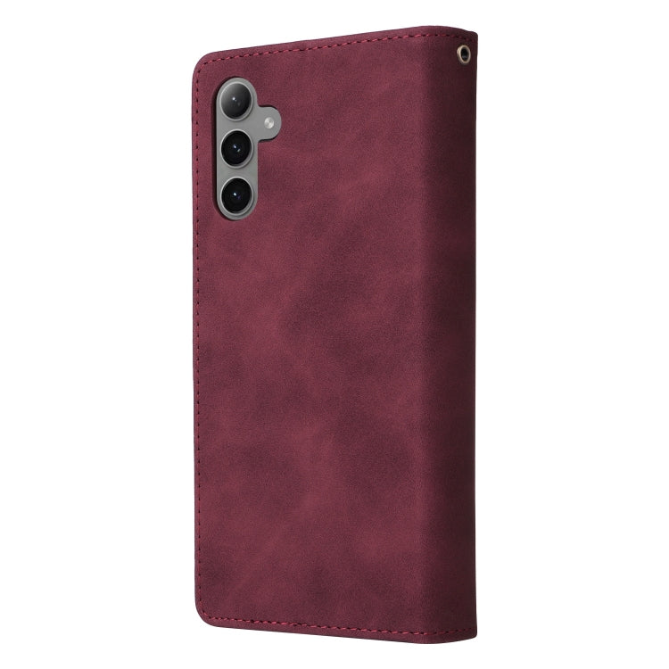 For Samsung Galaxy S25+ 5G Multifunctional Frosted Zipper Wallet Leather Phone Case(Wine Red) - Galaxy S25+ 5G Cases by buy2fix | Online Shopping UK | buy2fix