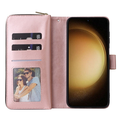 For Samsung Galaxy S25+ 5G 9-Card Slots Zipper Wallet Bag Leather Phone Case(Rose Gold) - Galaxy S25+ 5G Cases by buy2fix | Online Shopping UK | buy2fix