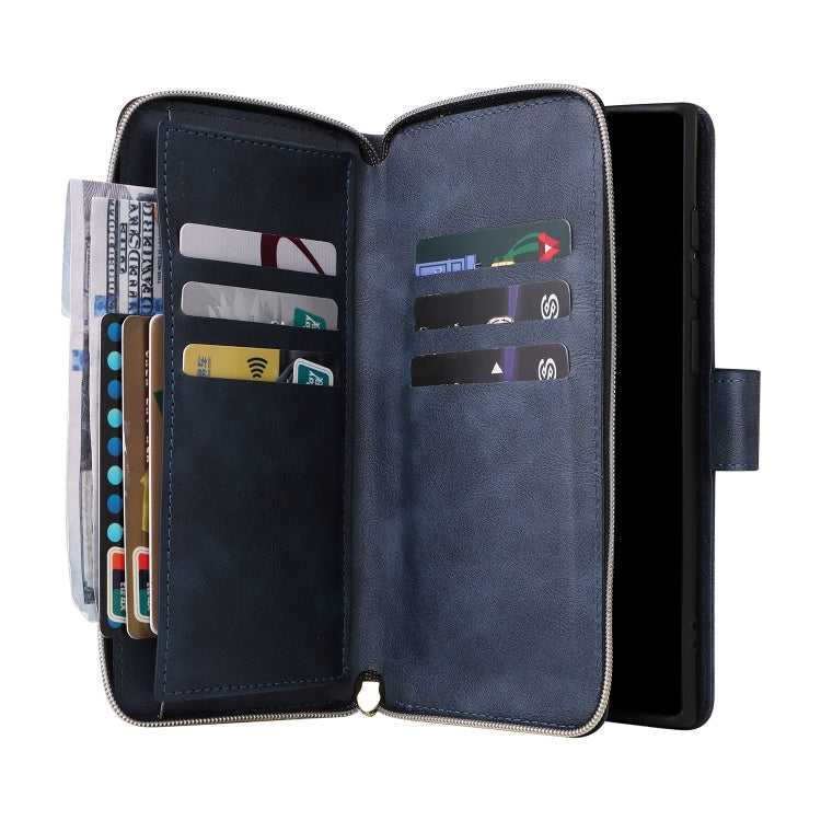 For Samsung Galaxy S25 Ultra 5G 9-Card Slots Zipper Wallet Bag Leather Phone Case(Blue) - Galaxy S25 Ultra 5G Cases by buy2fix | Online Shopping UK | buy2fix