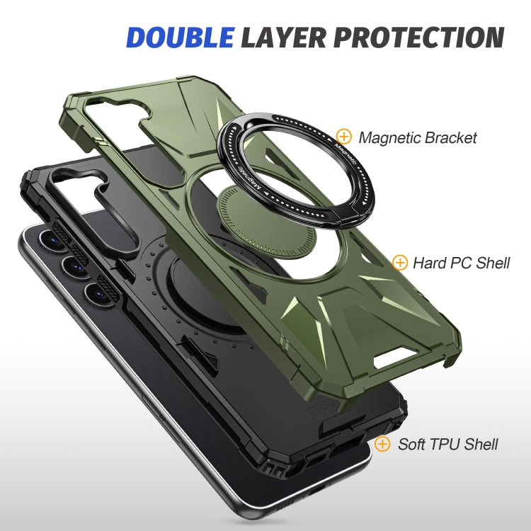 For Samsung Galaxy S25+ 5G MagSafe Magnetic Shockproof Phone Case with Ring Holder(Dark Green) - Galaxy S25+ 5G Cases by buy2fix | Online Shopping UK | buy2fix