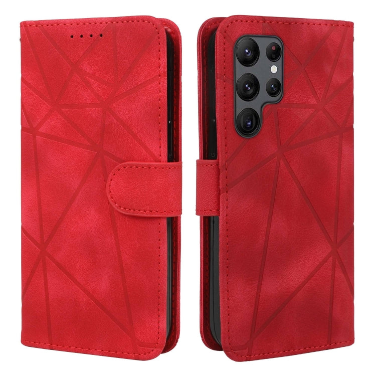 For Samsung Galaxy S25 Ultra 5G Skin Feel Geometric Lines Leather Phone Case(Red) - Galaxy S25 Ultra 5G Cases by buy2fix | Online Shopping UK | buy2fix