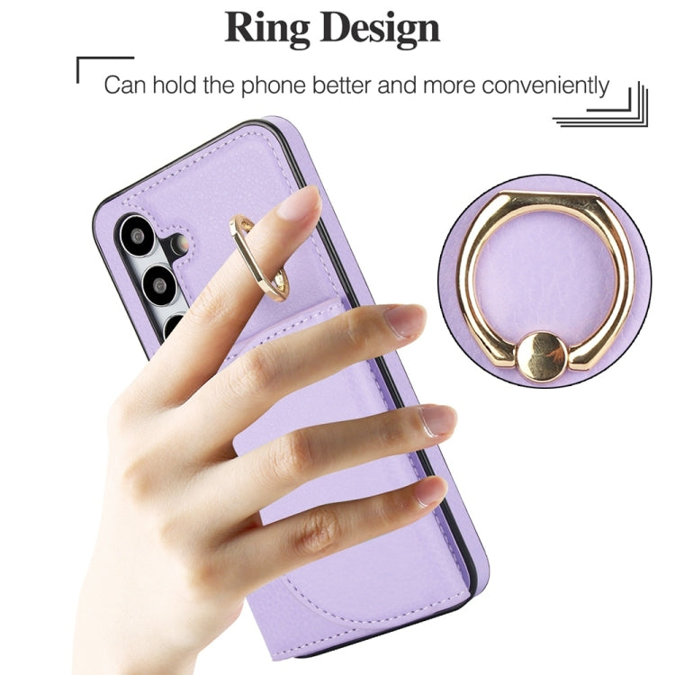 For Samsung Galaxy S25+ 5G Ring Holder Card Bag Skin Feel Phone Case(Purple) - Galaxy S25+ 5G Cases by buy2fix | Online Shopping UK | buy2fix